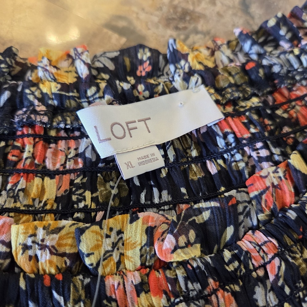 Loft sz XL blue floral chiffon blouse NWT sheer slvs garden boho cottagcore - Picture 11 of 12